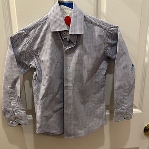 Isaac Mizrahi Men's Blue and White Plaid Dress Shirt
